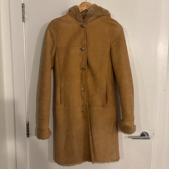 Ferrara Italy tan suede shearling lined coat - Picture 2 of 6